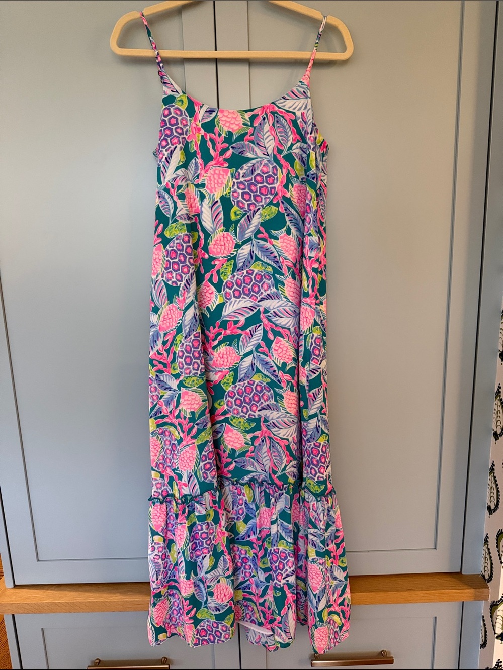 Lilly Pulitzer Teal, Pink & Green Floral Maxi Slip Skirt